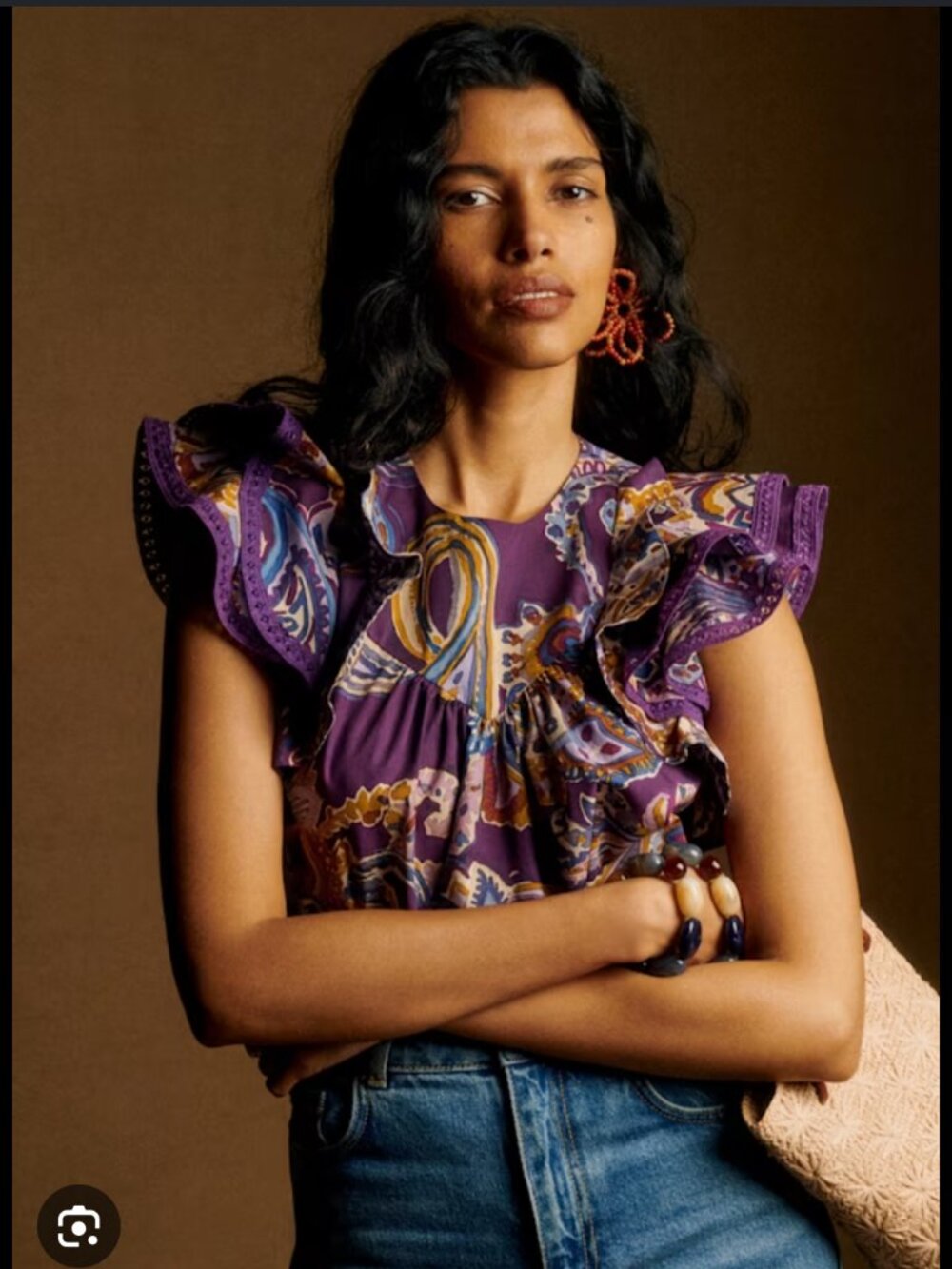 Sézane Florencina Blouse – Purple Soffi Print – Size 40 / US 8